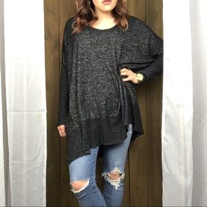 Joan Vass Heathered Grey Long V-Neck Sweater S